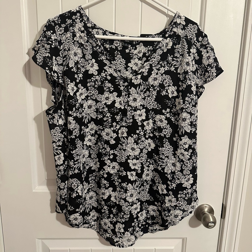 Torrid Black and White Floral Blouse